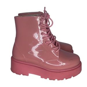 asos bubblegum pink generate wellie lace up boots